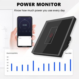 Acmerota Smart Immersion Heater Timer Switch with Power Statistics 20A 4000W Black Smart Wall Touch Boiler Switch Works with Alexa Google Home and Smart Life/Tuya APP