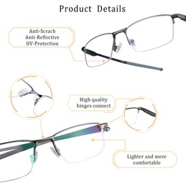 LifeArt Blue Light Blocking Glasses, Anti Eyestrain, Computer Reading Glasses, Gaming Glasses, TV Glasses for Women Men, Stylish Unisex Alloy Square Frame (Gray, No Magnification)