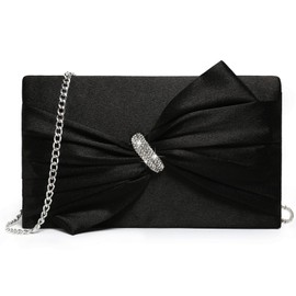 Dasein Women Elegant Satin Bow Flap Evening Bag Rhinestone Clutch Purse Handbag Formal/Wedding/Prom/Party