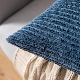 MIULEE Set of 2 Striped Corduroy Square Throw Pillow Case Soft Cushion Covers Sham Home for Sofa Couch/Bedroom Decorative Fluffy Large Pillowcases 18x18 Inch 45x45cm Dark Blue