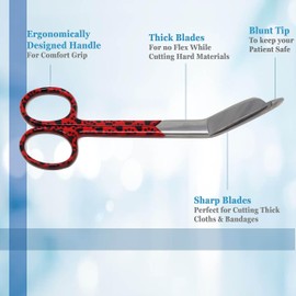 A2Z Scilab Brand Lister Bandage Scissors - 5.5-Inch Medical-Grade Stainless Steel Shears - For First Aid - Sharp Blades for Nurses, Students, Paramedics, Doctors, Home Use, Red Paws Half Pattern