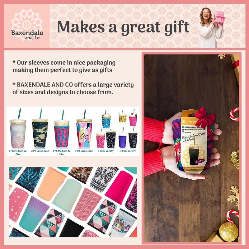 BAXENDALE AND CO Reusable Neoprene Insulator Sleeves for Iced Coffee