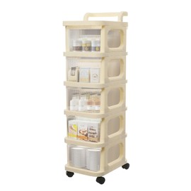 5-Tier Plastic Storage Cart with Drawers and Wheels,Rolling Storage Cabinet with Top Stoarge and Handle for Living Room,Bedroom,Bathroom