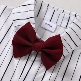 WESIDOM Baby Boy Clothes Suit 0-24M Newborn Infant Gentleman Formal Outfit, Dress Shirt+Bowtie+Beret+Suspender Pant Set