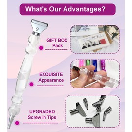 Volitaous 14 PCS Metal Screw Tips Diamond Art pens, Diamond Painting Pen Kits Pen Tips No Loosen, 5D Diamond Painting Pen Accessories Tools Set for DIY Craft (White Pen+ 6Pcs Silver Tips)