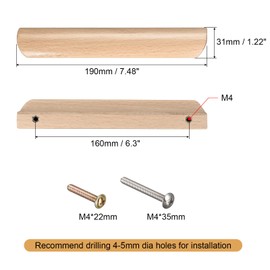 sourcing map Pack of 2 Wooden Handles 160 mm / 6.3 Inch Hole Spacing for Kitchen Furniture Drawer Wardrobe Cabinet