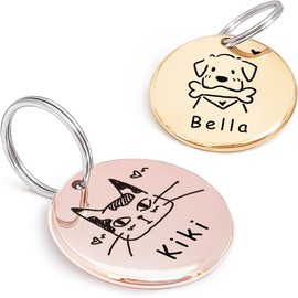 Diseño Original de Retrato para Placas de Identificación de Gato y Perro – Accesorios Personalizados para Collares de Perro con Grabado Profundo en Acero Inoxidable (Redondo)