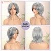 PHOCAS Grey Short Bob Wig Synthetic Layered Silver Gray Wigs