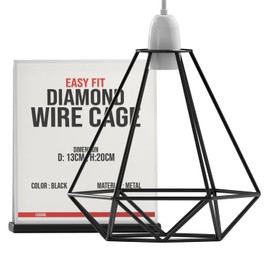 LEDSone Modern Geometric Diamond Pendant Lampshade - Metal Wire Cage, Black, 13x20cm, Ideal for Living Room, Kitchen, Restaurant, Office