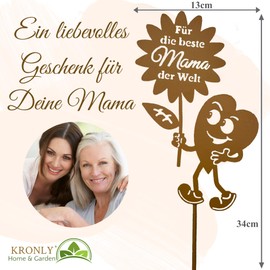 Gift for Mum Garden Stake 34 cm – For the Best Mum in the World – Heart Rust Stake Metal Weatherproof Garden Decoration Mother's Day
