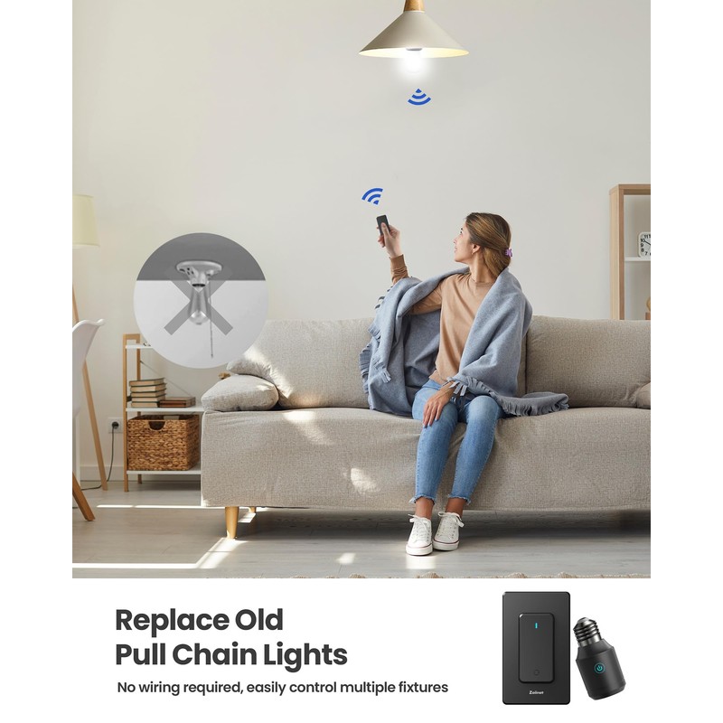 Zoiinet 500W Black Remote Control Light Bulb Socket, Wireless Light