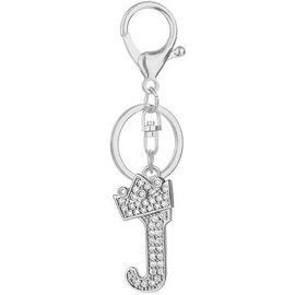 Letter Keychains for Women Purse Charms Handbags Decoration Ornament Crystal Crown Initial Alphabet Car Pendant Keyring (J-SILVER)