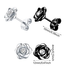 GWAWG 2Pairs 925 sterling silver stud earring,hypoallergenic small rose flower earring,shiny cubic zirconia earring,flower stud earring for Women Girls