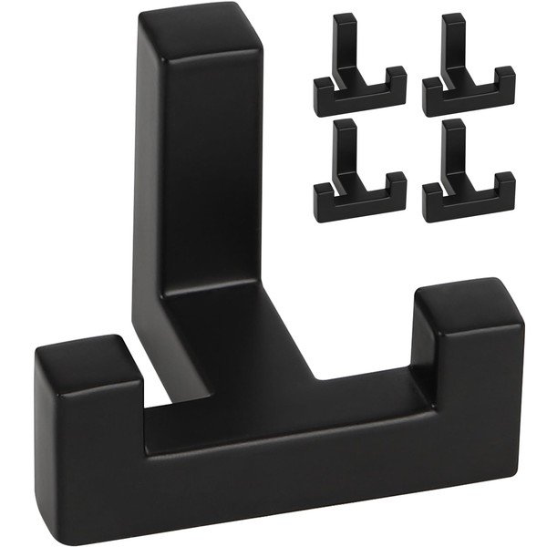 DAIRYCOF Pack of 5 Coat Hooks Black Zinc Alloy Coat