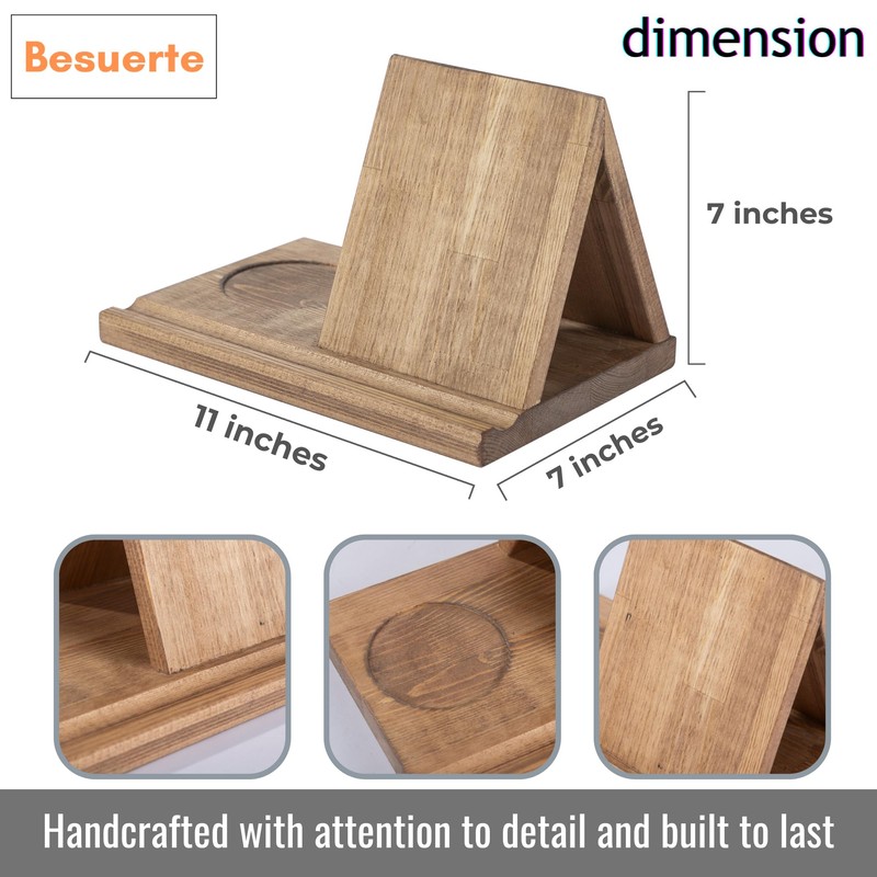Besuerte Wooden Book Rest Stand, Triangle Book Holder with Coffee