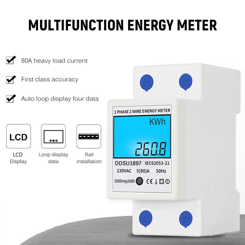 Digital Electric Energy Meter Single Phase DIN Rail Electricity Meter