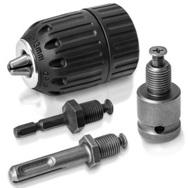 Hakkin 2-13mm Keyless Drill Chuck Adapter, 1/2-20Unf Drill Chuck with SDS-PLUS Shank Bit, 1/4" Hex Shank Lock Key, 1/2” Socket Square Female Adapter for Impact Driver, Electric Drill, Hammer Drill