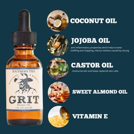 GRIT Southern Ties Premium Beard Oil (1 Fl oz) | Coconut Oil, Vitamin E | Beard Oil for Grooming | Hydrating Conditioning Oils | Softens Brittle & Dry Facial Hair |