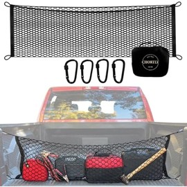 Truck Bed Cargo Net - 50"x18" - Envelope Style Truck Bed Netting for Cargo - Heavy Duty Pickup and SUV Organizer for Groceries, Bags, Tools, Boxes, Accessories - 4 Metal Carabiners and Storage Bag