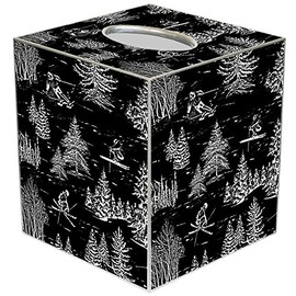 Marye-Kelley Black Ski Toile Paper Mache Tissue Box Cover