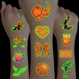 Basketball Temporary Pre - cut Tattoos - Olympic MVP Sports Game -Themed Stickers for Kids' Birthday Party Supplies, Decorations, Favors, and Prizes - Cute Gifts for Boys and Girls (Glow in the dark)