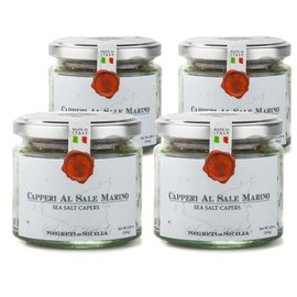 Frantoi Cutrera Gourmet Italian Capers in Sea Salt - Capers Non Pareil - Capers For Cooking and Garnishing - Mediterranean Caper Imported From Italy 5.3oz (150g) Pack of 4