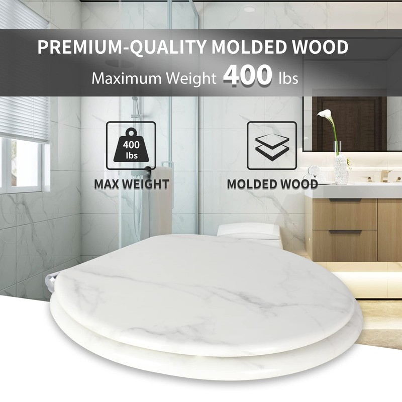 Angel Shield Marble Toilet Seat Durable Molded Wood with Quiet