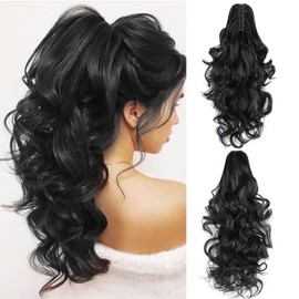 Claw Clip Ponytail Extension 20" Clip in Wavy Ponytail Hair Extensions Long Synthetic Fake Ponytail for Women Extensions #1B Natural Black
