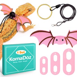 KornaDoz 3 Sizes S/M/L Adjustable Soft Leather Bearded Dragon Leash and Harness Set with Cool Wings, Reptile Lizard Costume Accessories for Geckos, Iguanas, Small Pets, Outdoor Walking