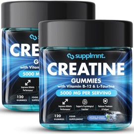 supplmnt. 2 x Creatine Gummies 5000mg Lab-Tested 120ct Max Strength Muscle Growth/Recovery Supplements for Men & Women Creatine Monohydrate Plus B12 and L-Taurine Chewable Gummies, Blueberry Flavour