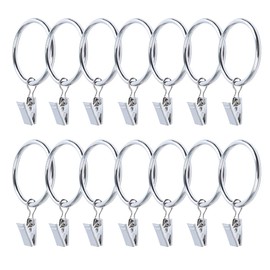 14 Pack Strong Iron Metal Curtain Rings with Clips 2.5 Inch Diameter, Decorative Drapery Rustproof Curtain Rod Clip Ring, Durable Vintage Drapery Hooks with Clips (Silver)