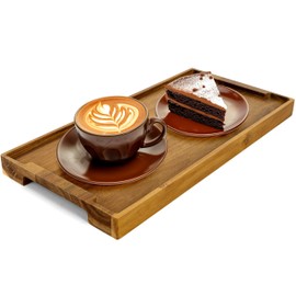 Spaceneat Coffee Tray for Coffee Bar - 14.5" x 7" Acacia Wood Serving Tray with Handles - Ottoman Tray for Coffee Table, Wooden Trays for Serving Food, Breakfast Tray, Decorative Trays for Home Decor