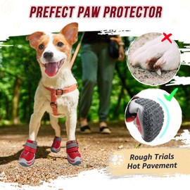 SlowTon Dog Shoes for Summer Hot Pavement - Breathable Dog Boots for Large Small Medium Dogs, Paw Protector for Outdoor Walking Hardwood Floor, Anti-Slip Rubber Dog Booties for Winter Snow