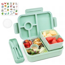 Bugucat Brotdose Kinder mit Fächern 1300ML 3PCS, Lunchbox Kinder Auslaufsicher mit 4 Fächern, Bento Box Lunch Box mit Fächern für Kinder Erwachsene, Frühstücksbox Vesperdose für Jungen&Mädchen Grün