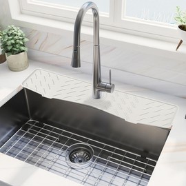 Meiliweser Faucet Mat for Kitchen Sink – 24” x 5.1” Extra-Long Silicone Splash Guard with 10° Slope & Upgraded Drainage – Gen 3 Sink Water Catcher & Sponge Holder for Kitchen, Bathroom (White)