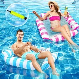 2 Pack Pool Inflatables Floats Hammock for Adults,4-in-1Multi-Purpose Inflatable Pool Float Hammock with Manual Air Pump,Beach Pool Drifter Hammock Inflatable Float