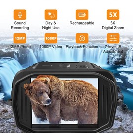 LKJYBG Night Vision Goggles,2.4" Large Viewing Screen 5X Optical Zoom,1080P 984ft 7 Level Digital Infrared 3800mah Rechargeable Night Vision Goggles 850NM Can Save Photo and Video