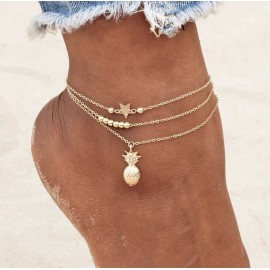 Fashion Jewelry Women's Fashion Jewelry Silver Or Gold Pineapple Star Anklet Bracelet 77-1 - Silver