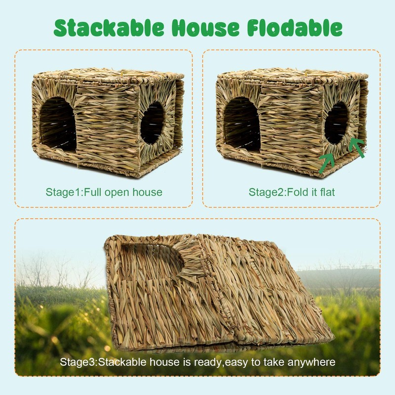 BWOGUE Extra Large Grass House for Rabbits,Hand Crafted Natural Grass