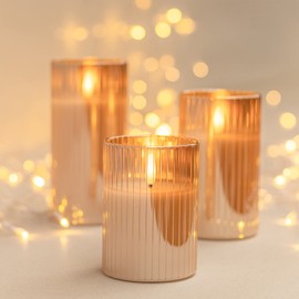 ANGELLOONG Glass LED Flameless Candles Battery Operated with Remote Control, Flickering Candles with Timer, Electric Gold Candles for Home Bathroom Fireplace Decor, Set of 3