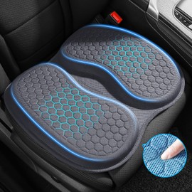 Wekar Thick Dual-Gel Car Seat Cushion, 2-Piece Extra Support Cooling Seat Pad, Breathable Honeycomb Anti-Slip Driving Cushion for Long Sitting, Universal Fit for Car Truck SUV Office Chair, Black