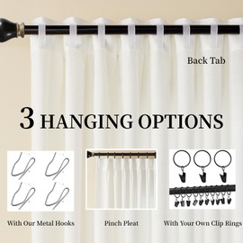 YGHYYF Semi Sheer Pinch Pleated Curtains White Light Filtering 2 Panels for Living Room, Linen Textured Back Tab Curtains 95 Inches Long for Patio Door, W40 x L95