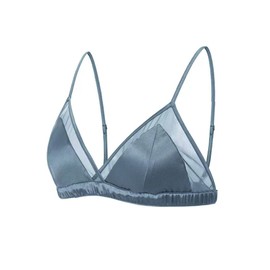 SilRiver Bralette triangular de satén para mujer, brasier de seda sin varillas, brasier de malla con almohadillas para orejas extraíbles, Stormy Sea, XL