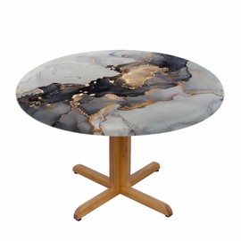 Yinron Blue Gold Marble Round Table Cloth Abstract Rock Quartz Elastic Edged Table Cover Fade And Stain Resistant Table Cloths Easy To Clean Fits Tables 40-44" Diameter