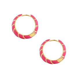 Glanzstücke München Women's Creole Earrings 925 Sterling Silver Yellow Gold-Plated 14 Carat with Enamel Pink Silver Hoop Earrings, Silver