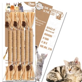 Leoezx Cat Toy (6 PCS) Silver rattan Stick Catnip Stick Cat Training Toy Cat Chew Stick Indoor Cat Interactive Toy Cat Tooth Cleaning Toy Cat Wooden tooth stick Cat game