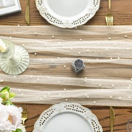 Artoid Mode Pearl Beige Gauze Table Runner 70x300 cm, Seasonal Sheer Chiffon Cheesecloth Dining Holiday Birthday Table Decor for Home Party