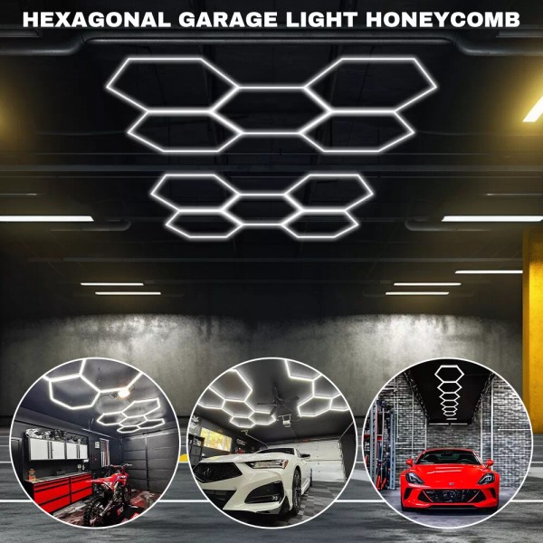 Hexagon Garage Light 6500K LED Hexagon Lights 144W for Warehouse