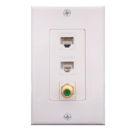 Cat6 Coax 1 Gang Wall Plate,Yomyrayhu,2 x Cat6 Female to Female RJ45 Ethernet,1 x 3Ghz Brass Plated with Gold F81 Coax (2RJ45+F)