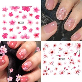 Flowers Nail Water Stickers Decals Pink Cherry Blossoms Tree with Leaves Nail Art Sliders Summer for Nail Art Decoration Watermark Flower Designs Transfer Foil Nail Stickers Manicure Tips Decor 12PCS